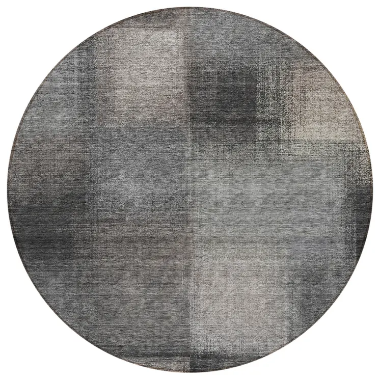 8' Charcoal Gray And Silver Round Abstract Washable Indoor Outdoor Area Rug
