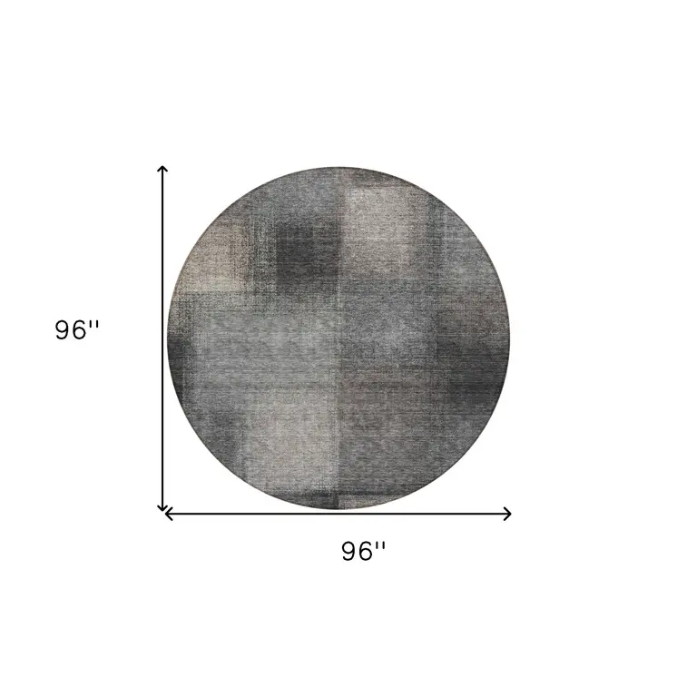 8' Charcoal Gray And Silver Round Abstract Washable Indoor Outdoor Area Rug