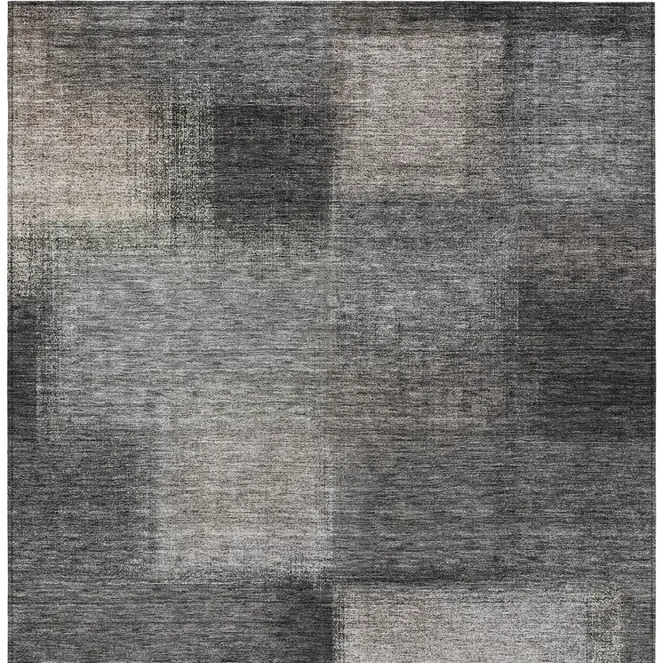 8' X 10' Charcoal Gray And Silver Abstract Washable Indoor Outdoor Area Rug