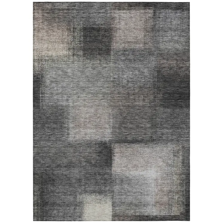 8' X 10' Charcoal Gray And Silver Abstract Washable Indoor Outdoor Area Rug