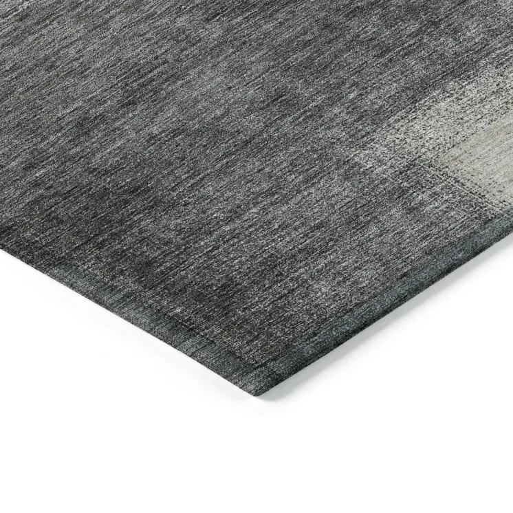 8' X 10' Charcoal Gray And Silver Abstract Washable Indoor Outdoor Area Rug