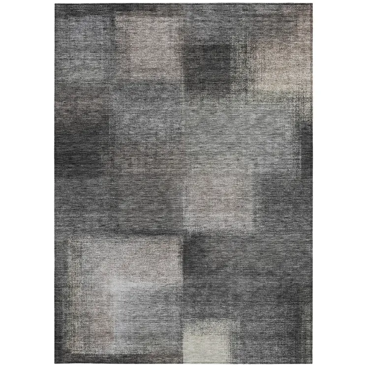9' X 12' Charcoal Gray And Silver Abstract Washable Indoor Outdoor Area Rug