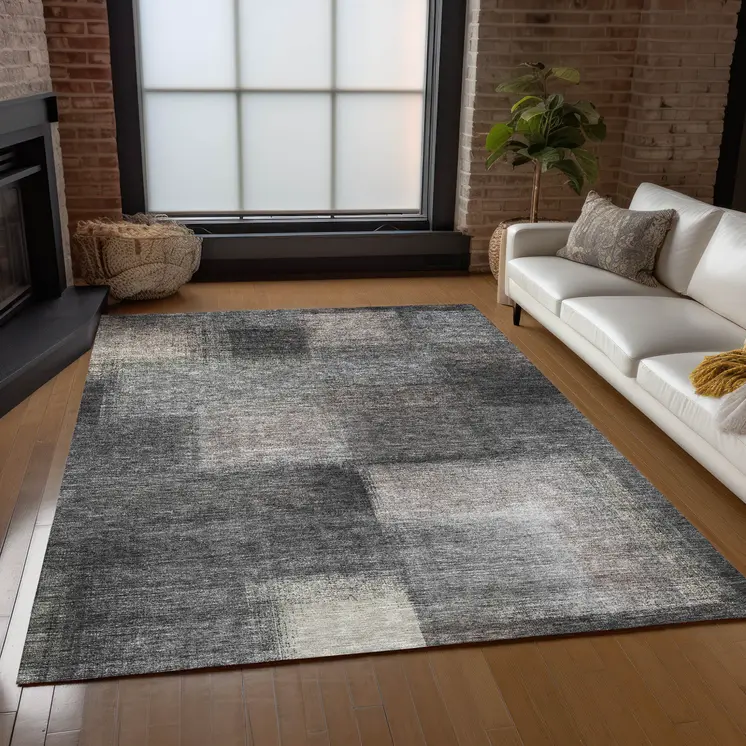 10' X 14' Charcoal Gray And Silver Abstract Washable Indoor Outdoor Area Rug