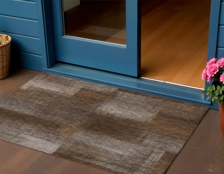 3' X 5' Brown And Ivory Abstract Washable Indoor Outdoor Area Rug