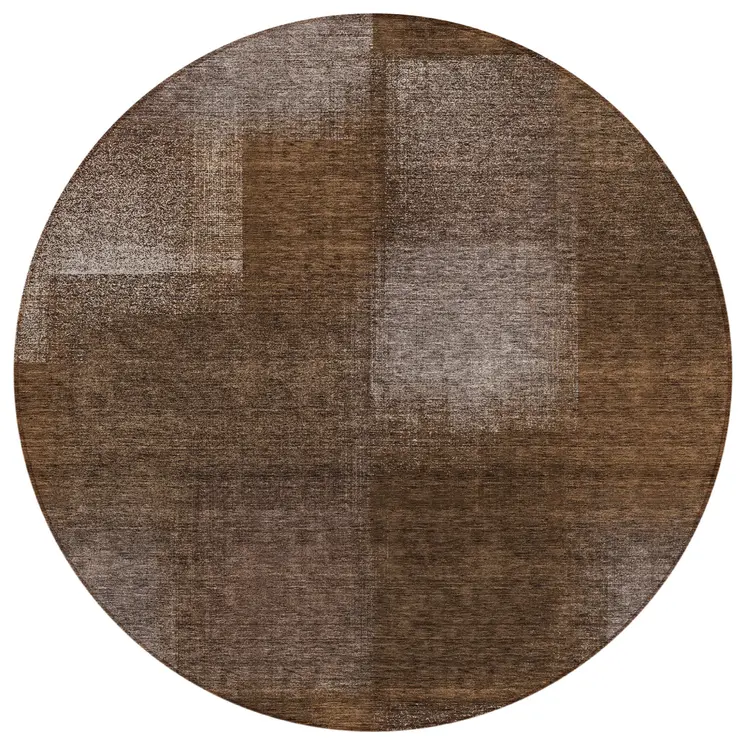 8' Brown And Ivory Round Abstract Washable Indoor Outdoor Area Rug