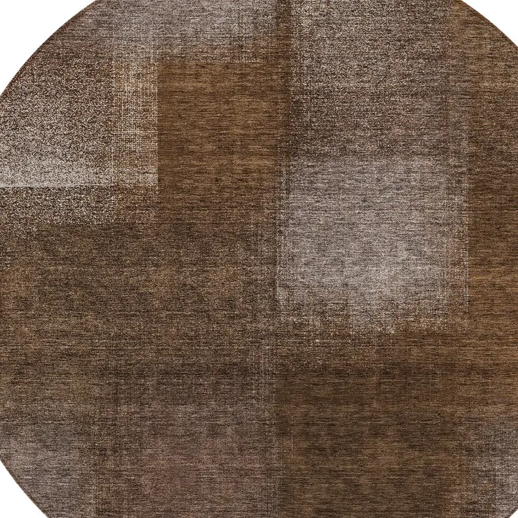 8' Brown And Ivory Round Abstract Washable Indoor Outdoor Area Rug