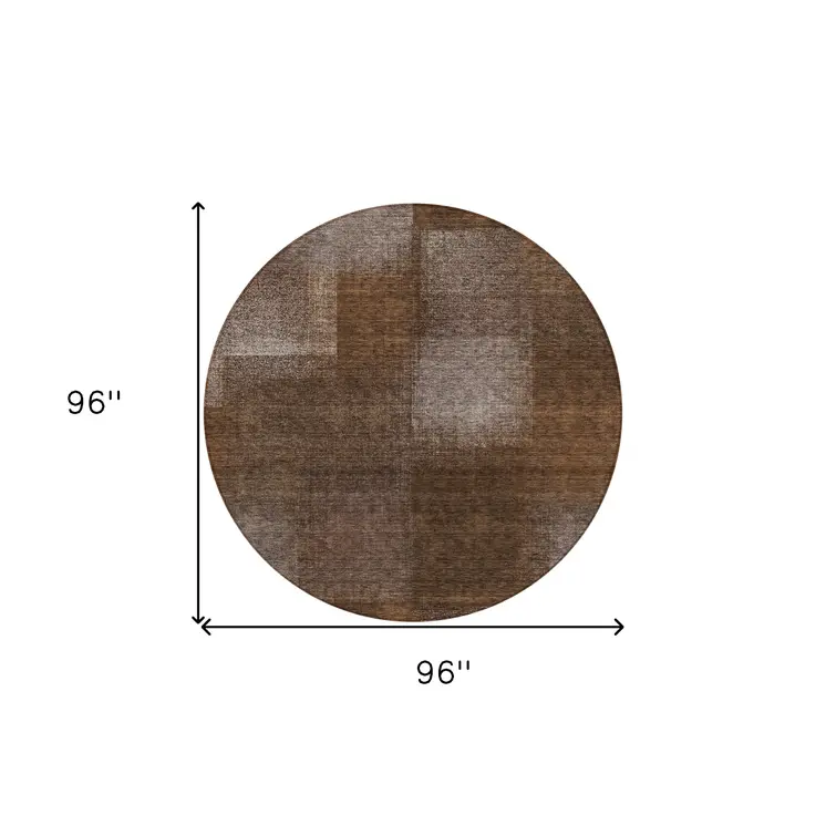 8' Brown And Ivory Round Abstract Washable Indoor Outdoor Area Rug