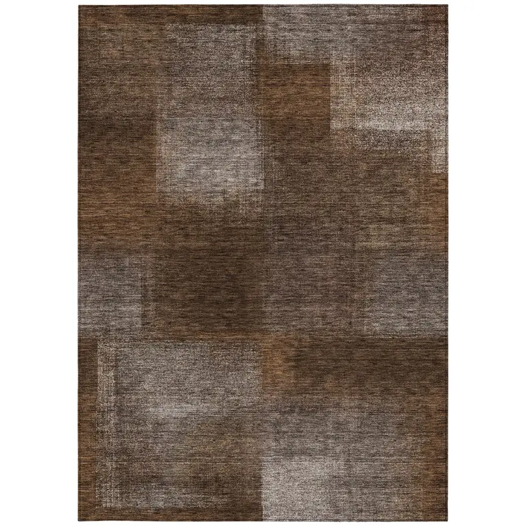 9' X 12' Brown And Ivory Abstract Washable Indoor Outdoor Area Rug