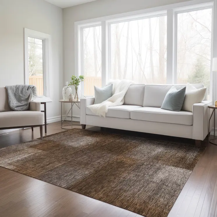 9' X 12' Brown And Ivory Abstract Washable Indoor Outdoor Area Rug