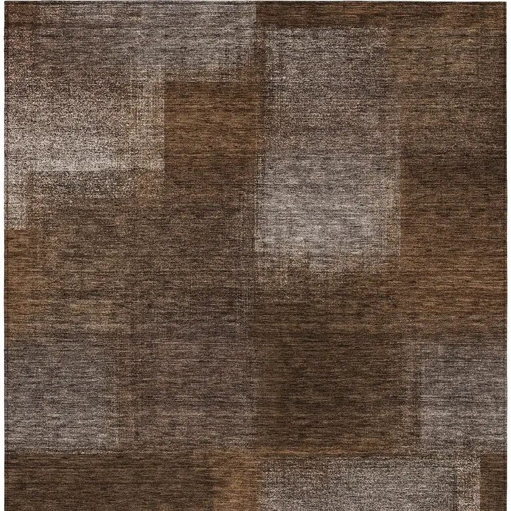 10' X 14' Brown And Ivory Abstract Washable Indoor Outdoor Area Rug