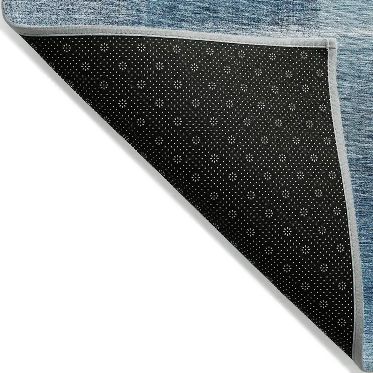 3' X 5' Denim Blue And Navy Blue Abstract Washable Indoor Outdoor Area Rug