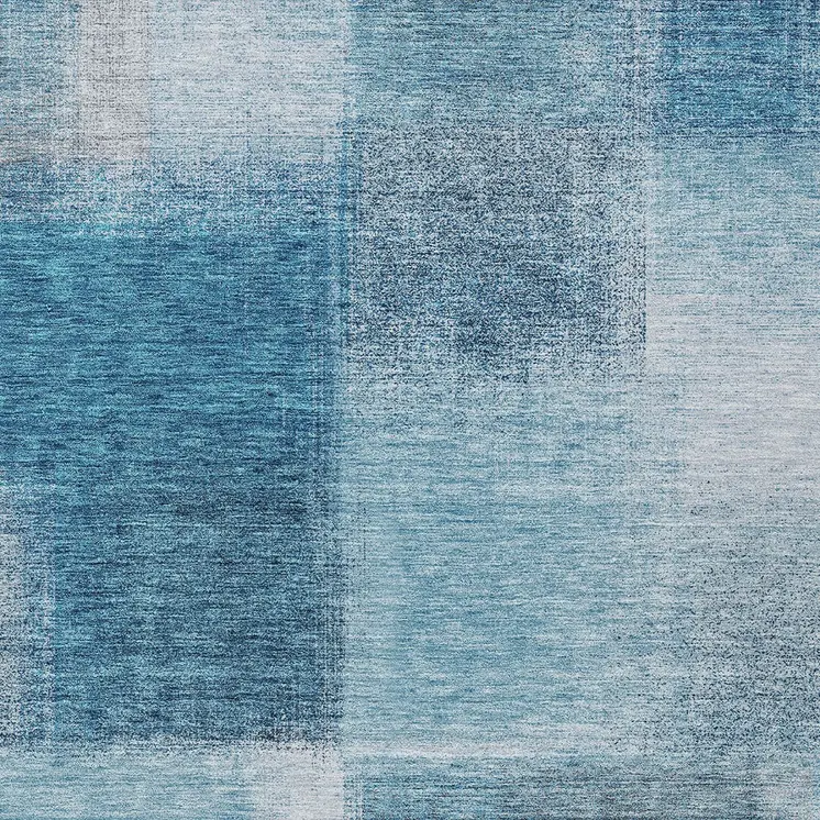 3' X 5' Denim Blue And Navy Blue Abstract Washable Indoor Outdoor Area Rug