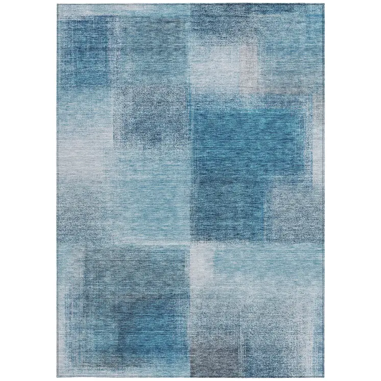 5' X 8' Denim Blue And Navy Blue Abstract Washable Indoor Outdoor Area Rug