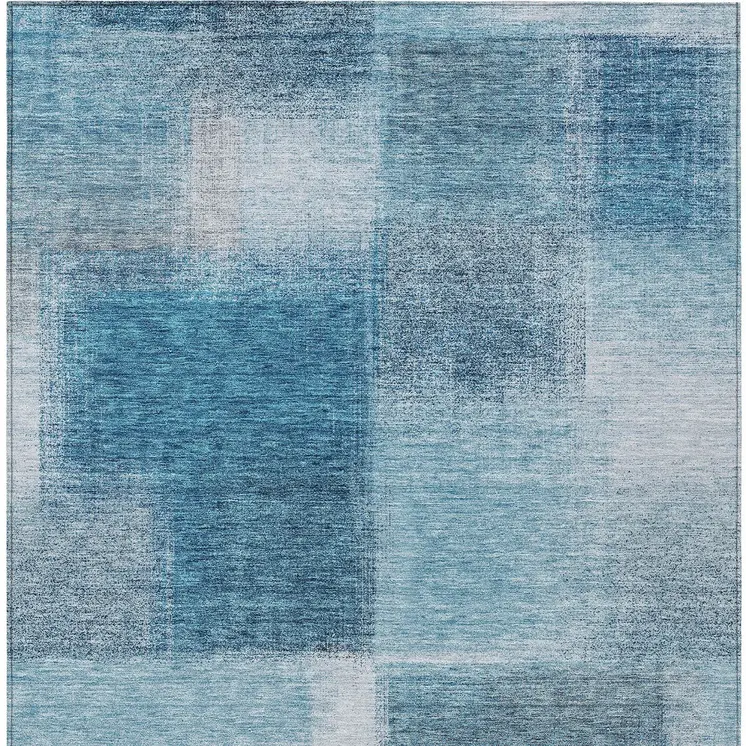 10' X 14' Denim Blue And Navy Blue Abstract Washable Indoor Outdoor Area Rug