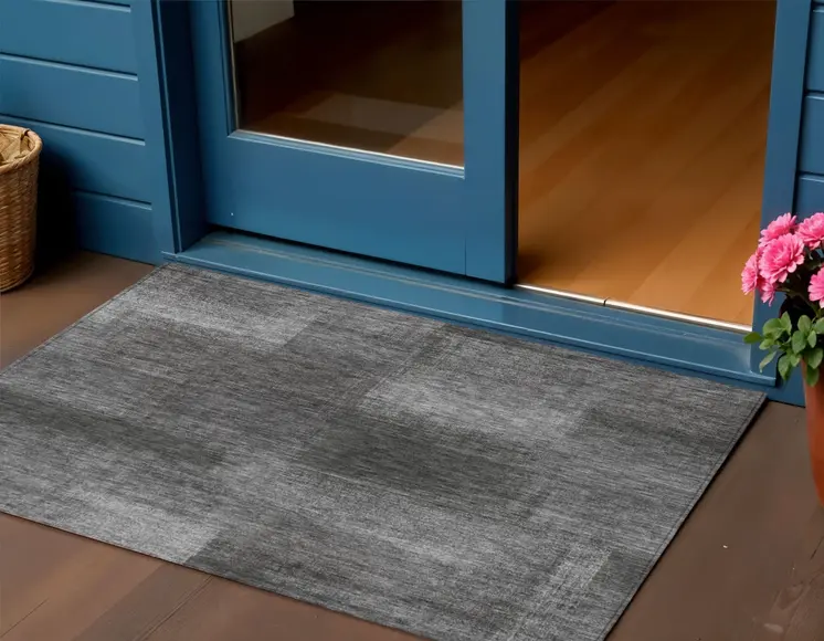 3' X 5' Gray Charcoal And Ivory Abstract Washable Indoor Outdoor Area Rug