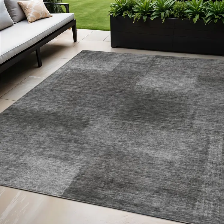 5' X 8' Gray Charcoal And Ivory Abstract Washable Indoor Outdoor Area Rug