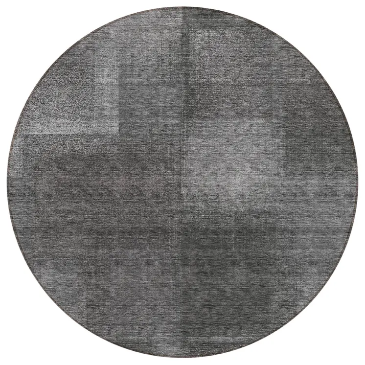 8' Gray Charcoal And Ivory Round Abstract Washable Indoor Outdoor Area Rug