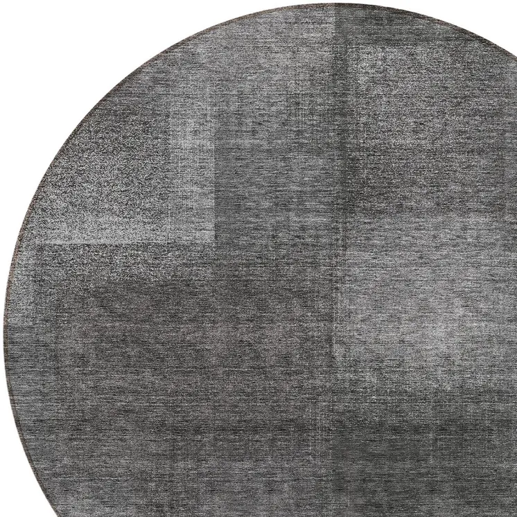 8' Gray Charcoal And Ivory Round Abstract Washable Indoor Outdoor Area Rug