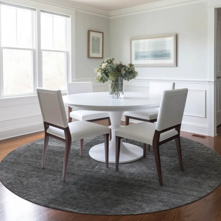 8' Gray Charcoal And Ivory Round Abstract Washable Indoor Outdoor Area Rug