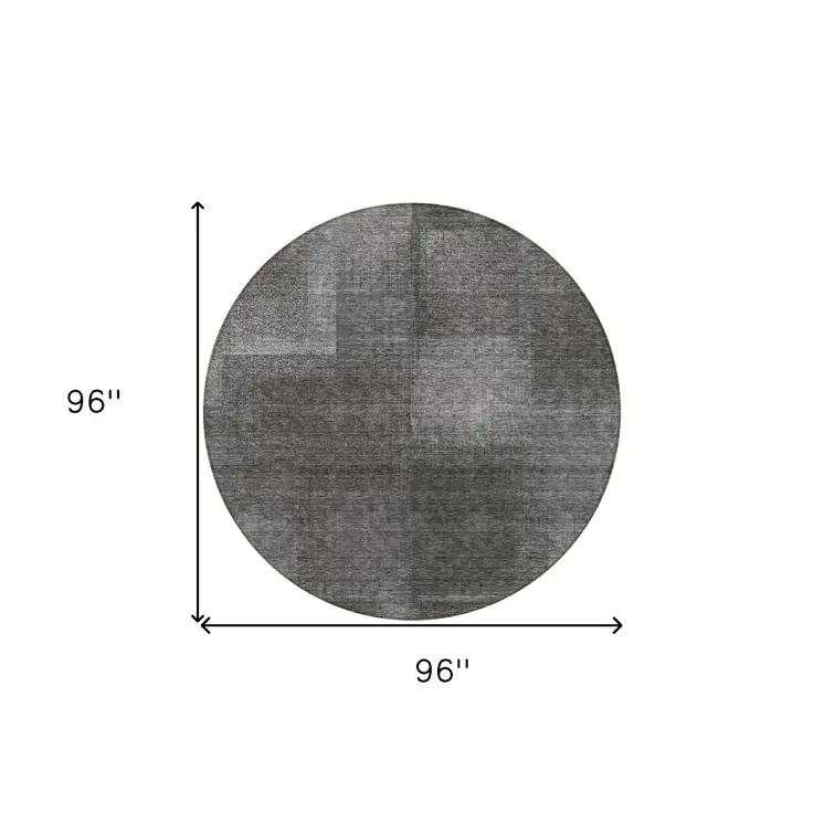 8' Gray Charcoal And Ivory Round Abstract Washable Indoor Outdoor Area Rug