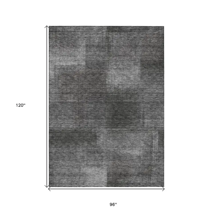 8' X 10' Gray Charcoal And Ivory Abstract Washable Indoor Outdoor Area Rug