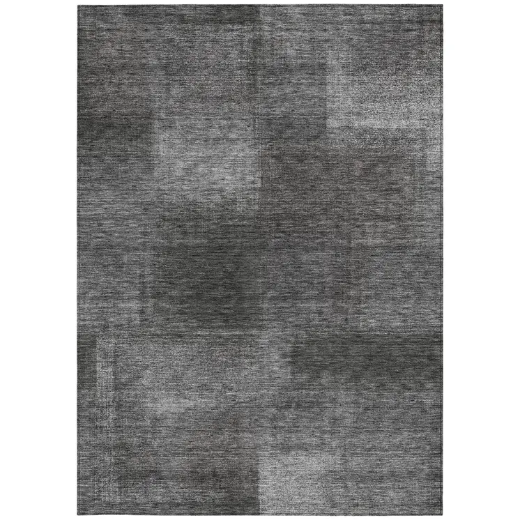 9' X 12' Gray Charcoal And Ivory Abstract Washable Indoor Outdoor Area Rug