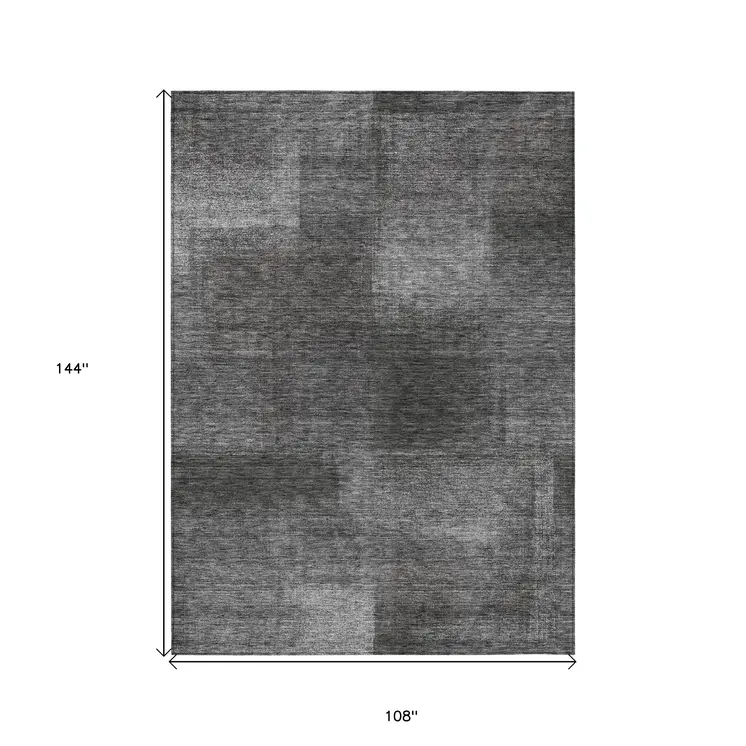9' X 12' Gray Charcoal And Ivory Abstract Washable Indoor Outdoor Area Rug