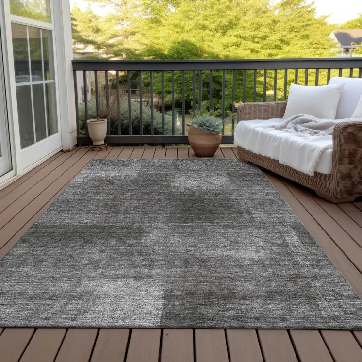 9' X 12' Gray Charcoal And Ivory Abstract Washable Indoor Outdoor Area Rug