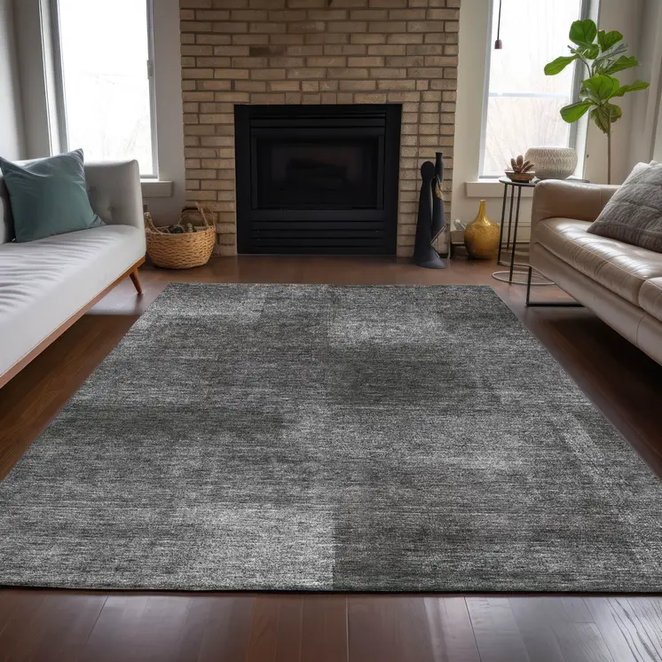 9' X 12' Gray Charcoal And Ivory Abstract Washable Indoor Outdoor Area Rug