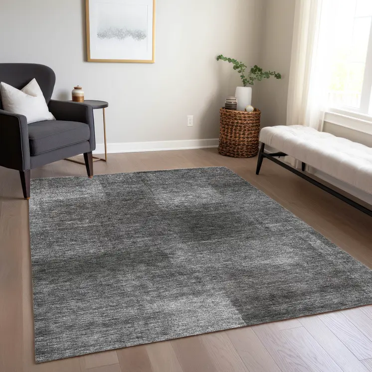 9' X 12' Gray Charcoal And Ivory Abstract Washable Indoor Outdoor Area Rug