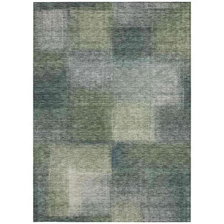 3' X 5' Olive Green And Gray Abstract Washable Indoor Outdoor Area Rug