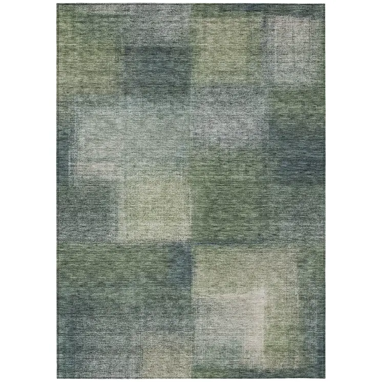3' X 5' Olive Green And Gray Abstract Washable Indoor Outdoor Area Rug