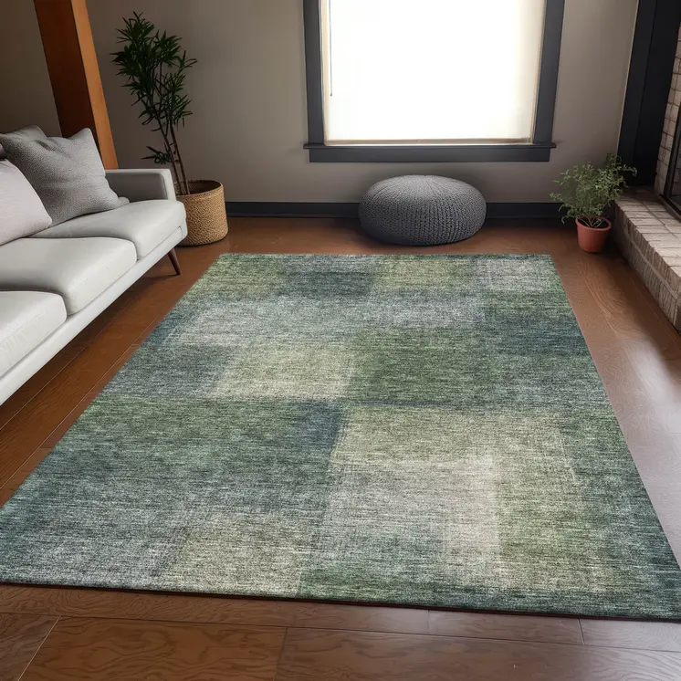 3' X 5' Olive Green And Gray Abstract Washable Indoor Outdoor Area Rug