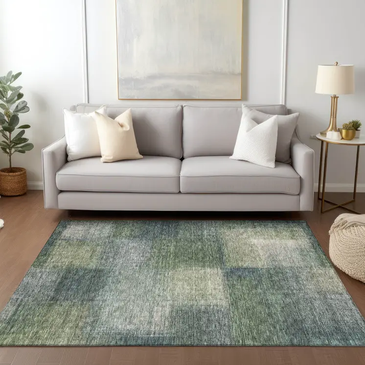 3' X 5' Olive Green And Gray Abstract Washable Indoor Outdoor Area Rug