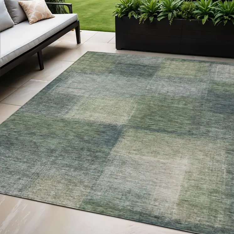 5' X 8' Olive Green And Gray Abstract Washable Indoor Outdoor Area Rug