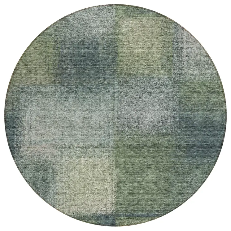 8' Olive Green And Gray Round Abstract Washable Indoor Outdoor Area Rug