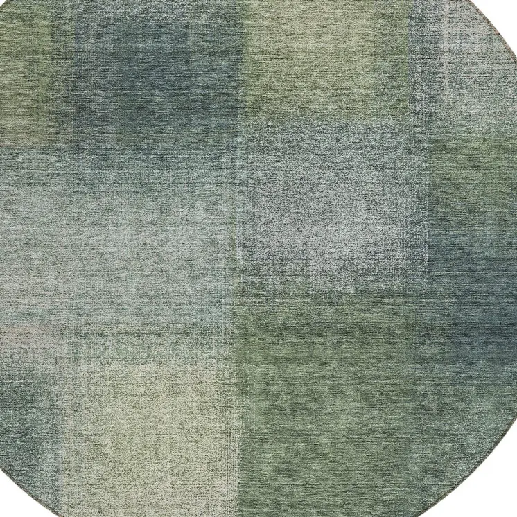 8' Olive Green And Gray Round Abstract Washable Indoor Outdoor Area Rug
