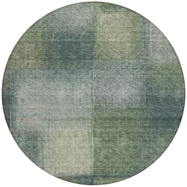 8' Olive Green And Gray Round Abstract Washable Indoor Outdoor Area Rug