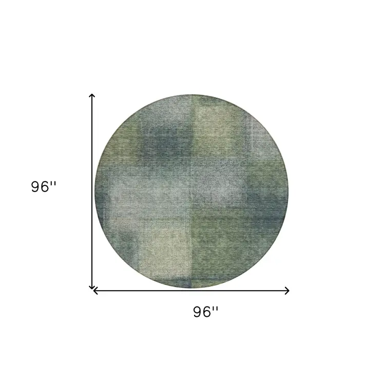 8' Olive Green And Gray Round Abstract Washable Indoor Outdoor Area Rug