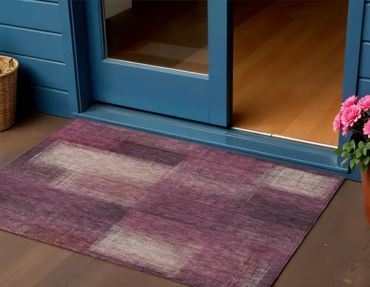 3' X 5' Plum Mauve And Beige Abstract Washable Indoor Outdoor Area Rug