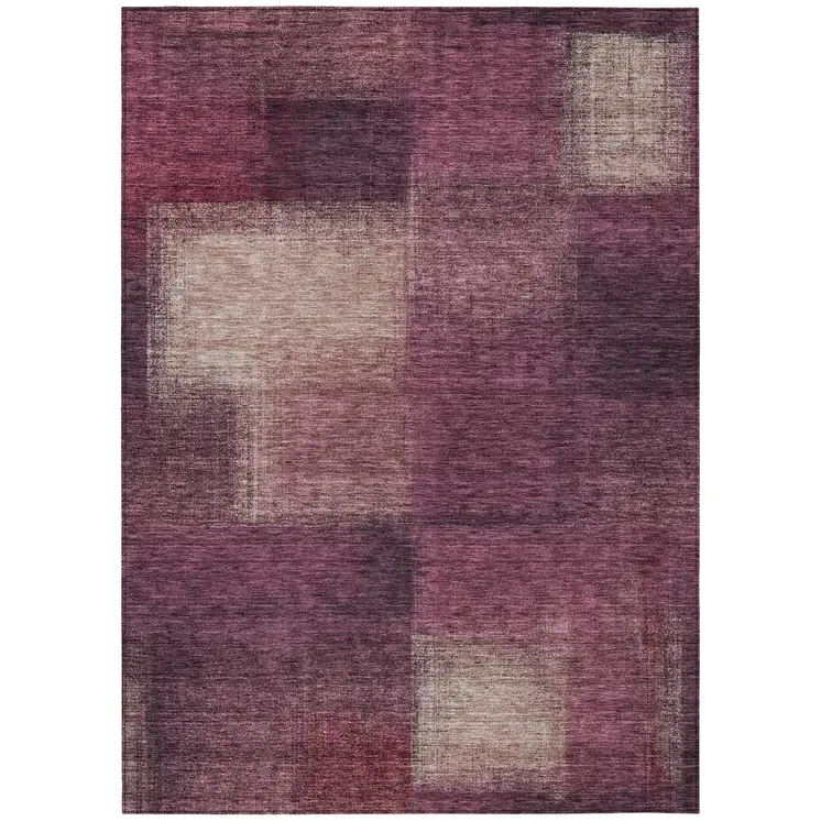 3' X 5' Plum Mauve And Beige Abstract Washable Indoor Outdoor Area Rug