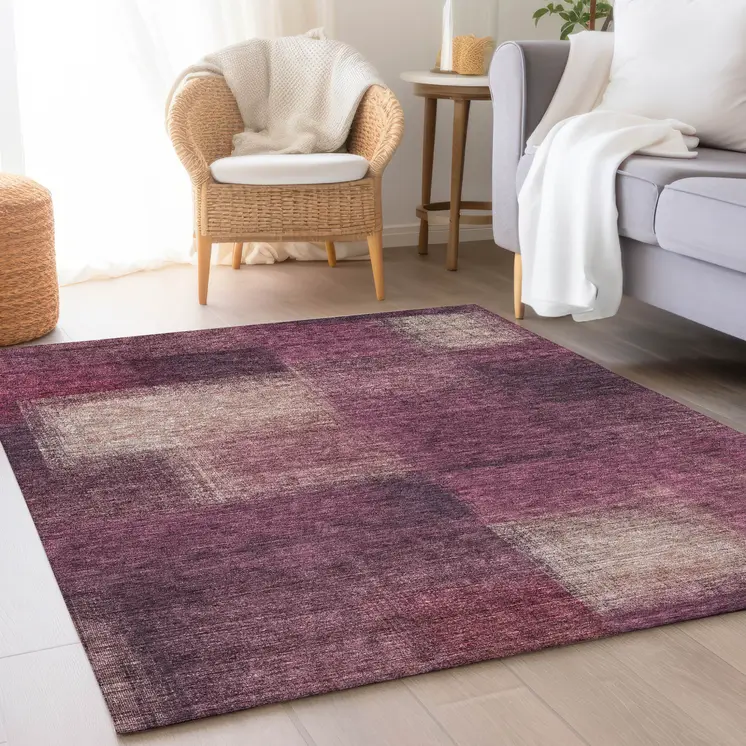 3' X 5' Plum Mauve And Beige Abstract Washable Indoor Outdoor Area Rug