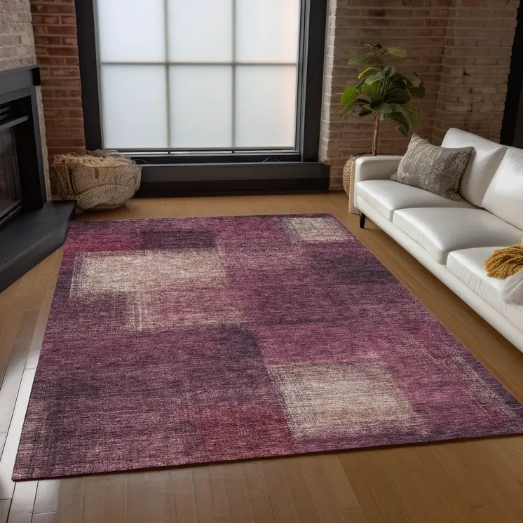 3' X 5' Plum Mauve And Beige Abstract Washable Indoor Outdoor Area Rug