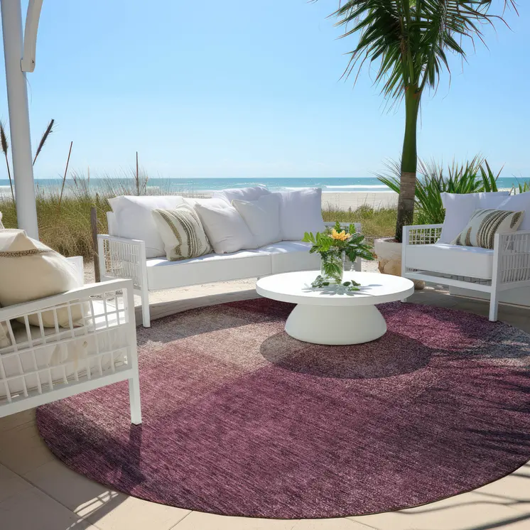 8' Plum Mauve And Beige Round Abstract Washable Indoor Outdoor Area Rug