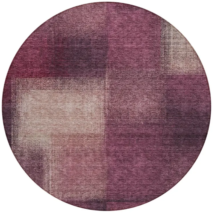 8' Plum Mauve And Beige Round Abstract Washable Indoor Outdoor Area Rug