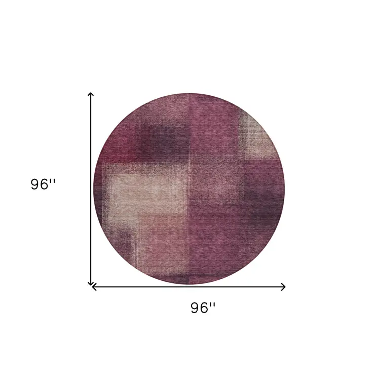 8' Plum Mauve And Beige Round Abstract Washable Indoor Outdoor Area Rug