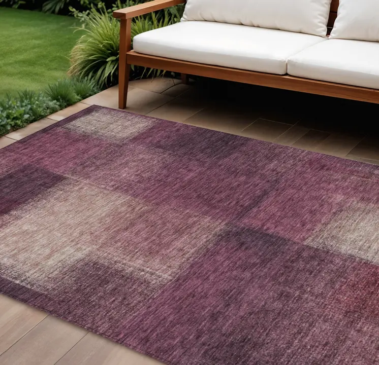 10' X 14' Plum Mauve And Beige Abstract Washable Indoor Outdoor Area Rug