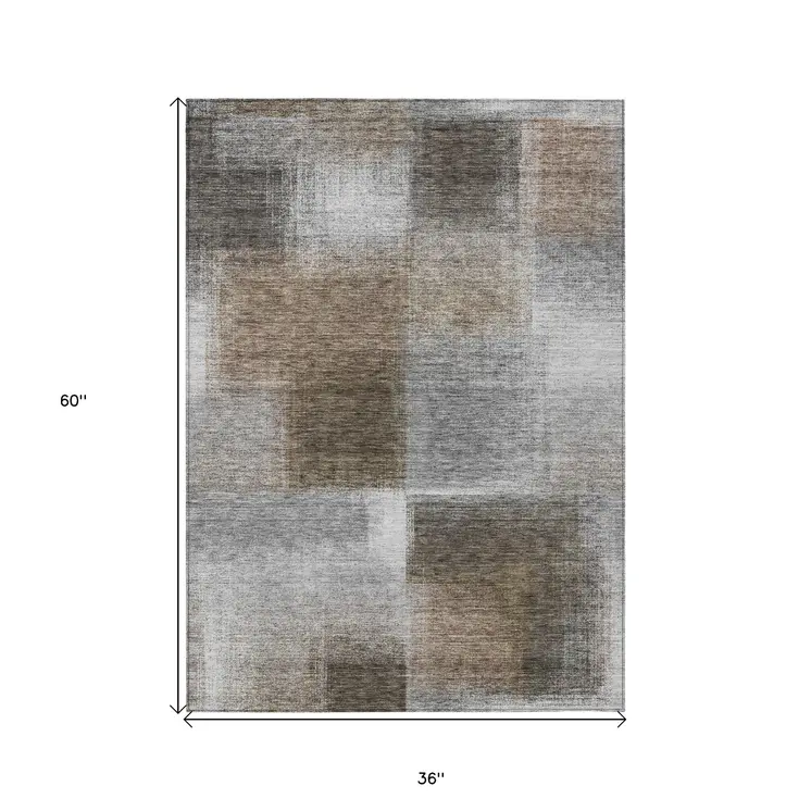 3' X 5' Silver Gray And Beige Abstract Washable Indoor Outdoor Area Rug