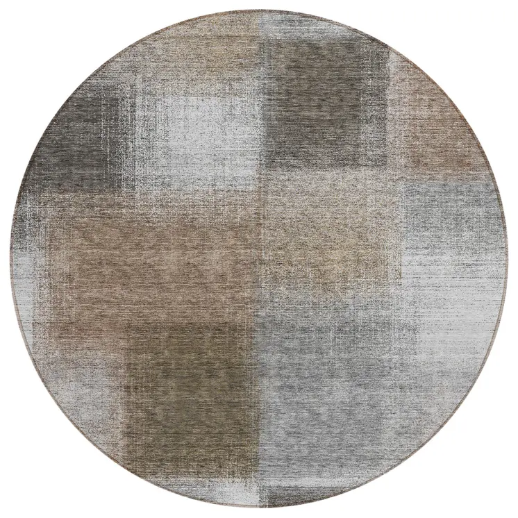 8' Silver Gray And Beige Round Abstract Washable Indoor Outdoor Area Rug