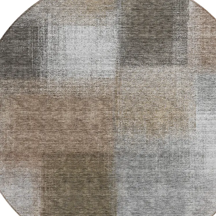8' Silver Gray And Beige Round Abstract Washable Indoor Outdoor Area Rug